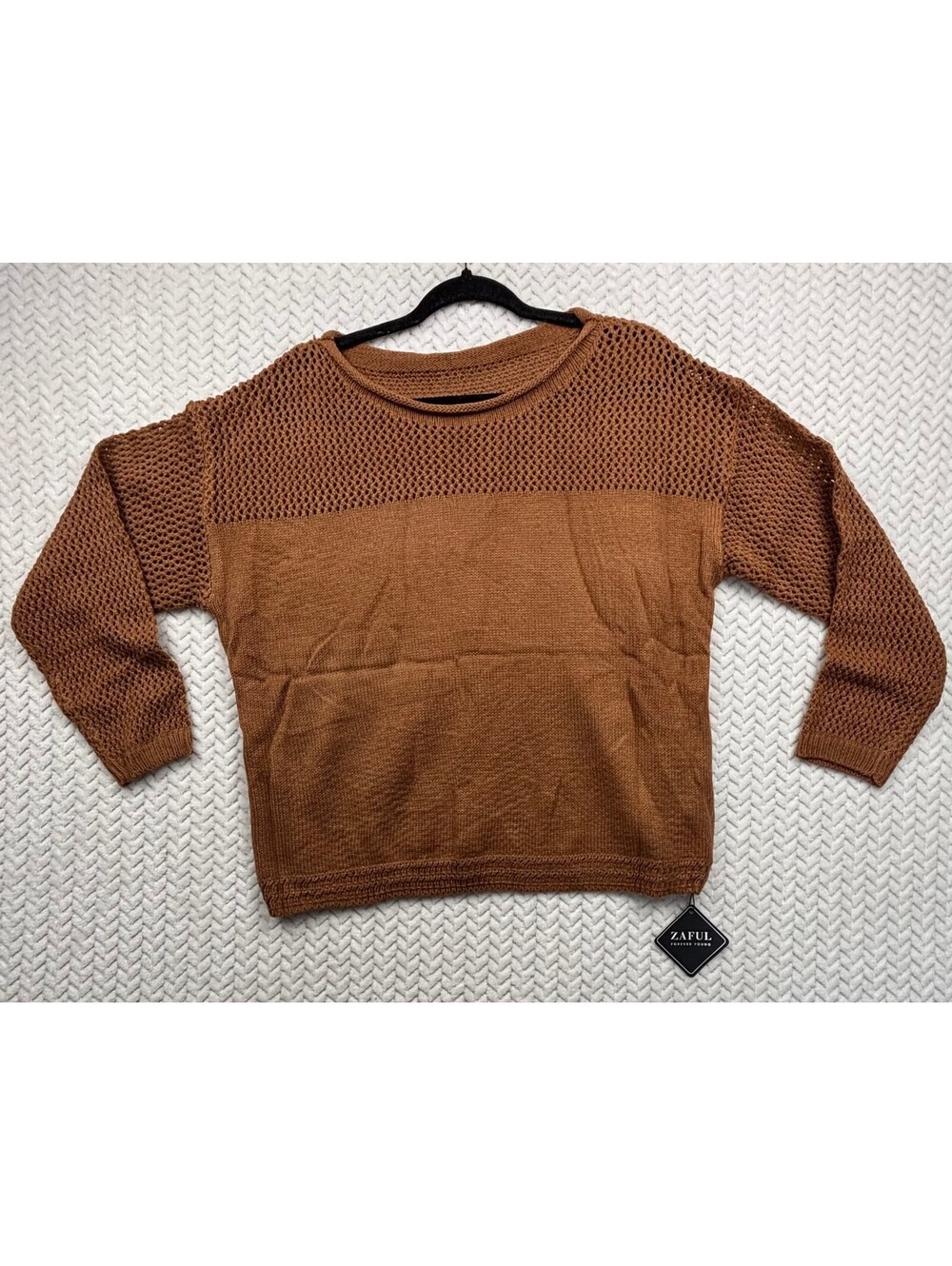Zaful Women's Brown Knitted Sweater with Mesh Detail Size M